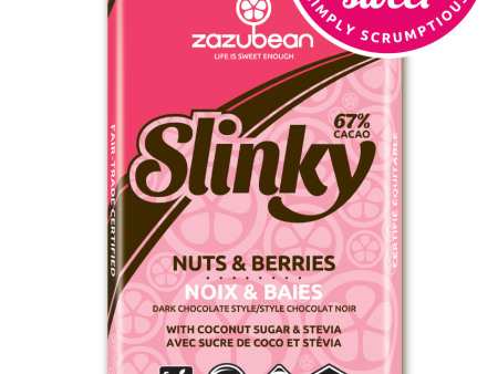 Zazubean Organic Chocolate - Slinky, 67% Cacao, Half Sweet, Nuts & Berries, 80g Discount