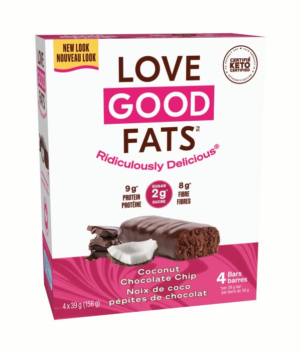 Love Good Fats - Coconut Chocolate Chip Bar, 4 x 39 g Hot on Sale